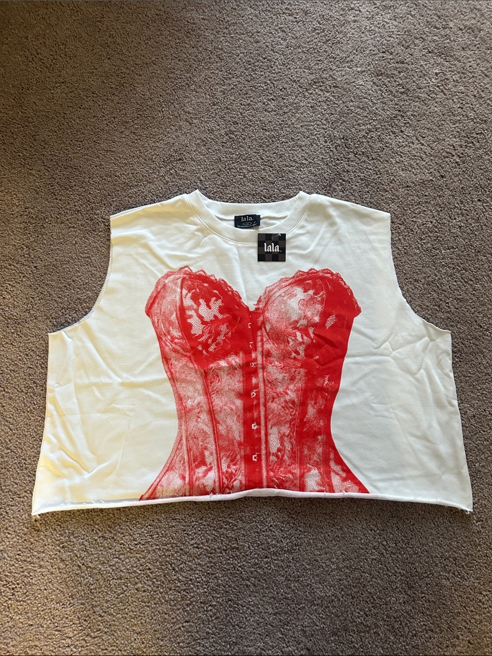 Dressed in LaLa Red Corset Graphic Top L/XL